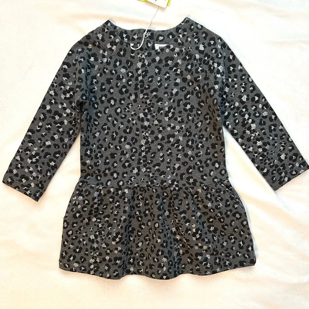 Primigi Leopard Print Long Sleeve Dress Baby 18M Gray Black Silver Cotton NTW